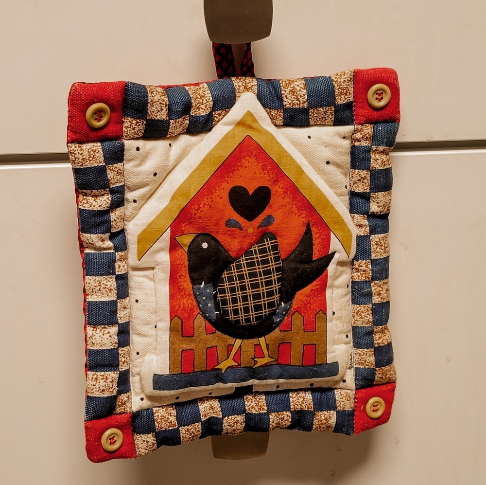 cottagecore quilted blackbird potholder